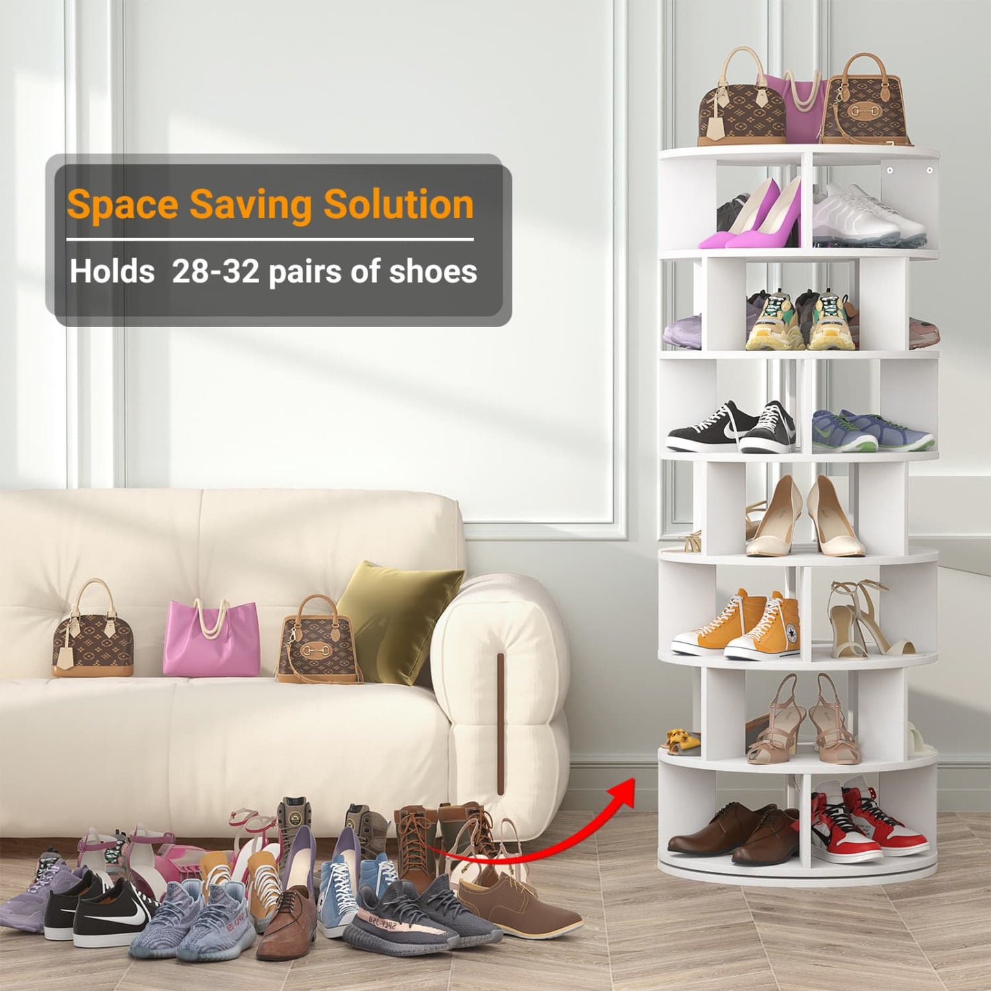 7-Tier Shoe Rack, 28-32 Pair Rotating Shoe Rack Tower