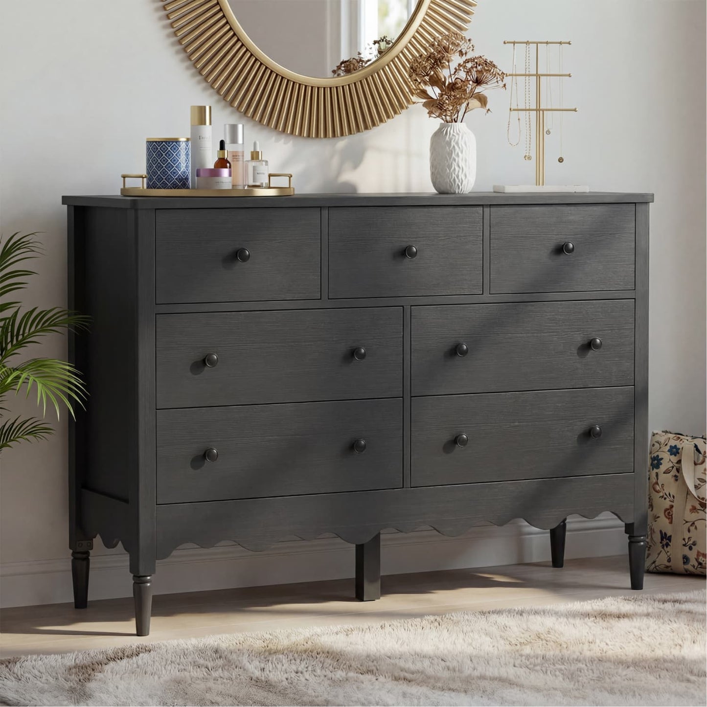 47" Closet Storage Cabinet with 7 Drawers, Wooden Dresser with Support Leg