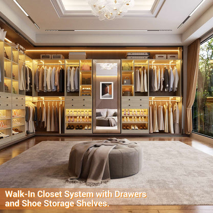Closet System with Wooden Drawers and Two Hanging Rods
