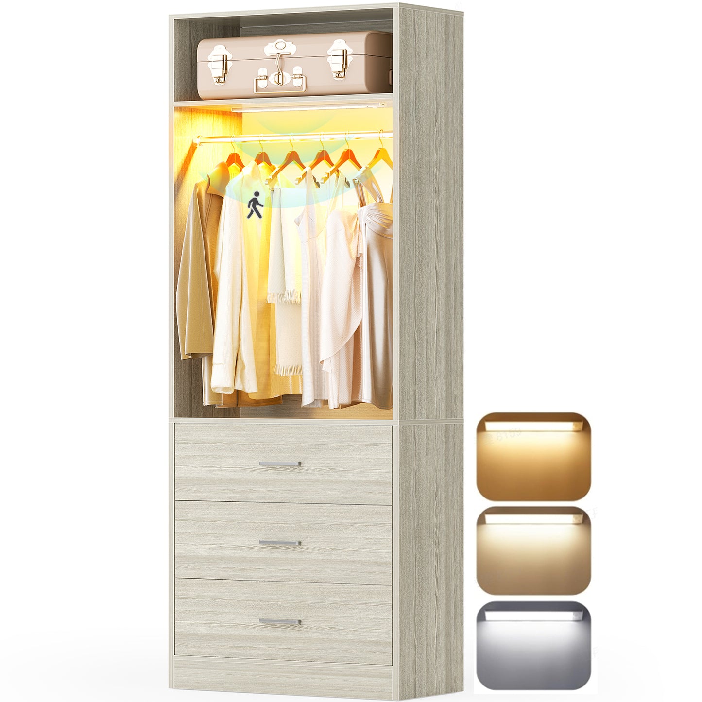 Besiost Closet System with 3 Drawers & 3CCT Sensor Light