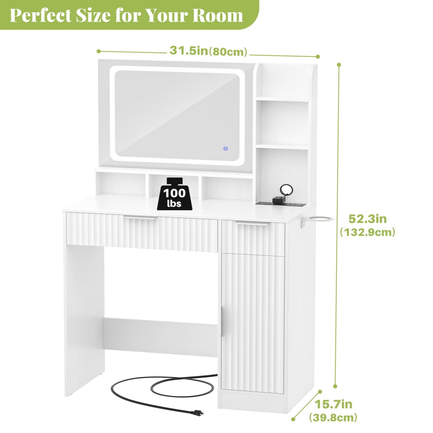 Vanity Desk with Mirror and 3 Color Lights, Makeup Vanity Desk with Drawers