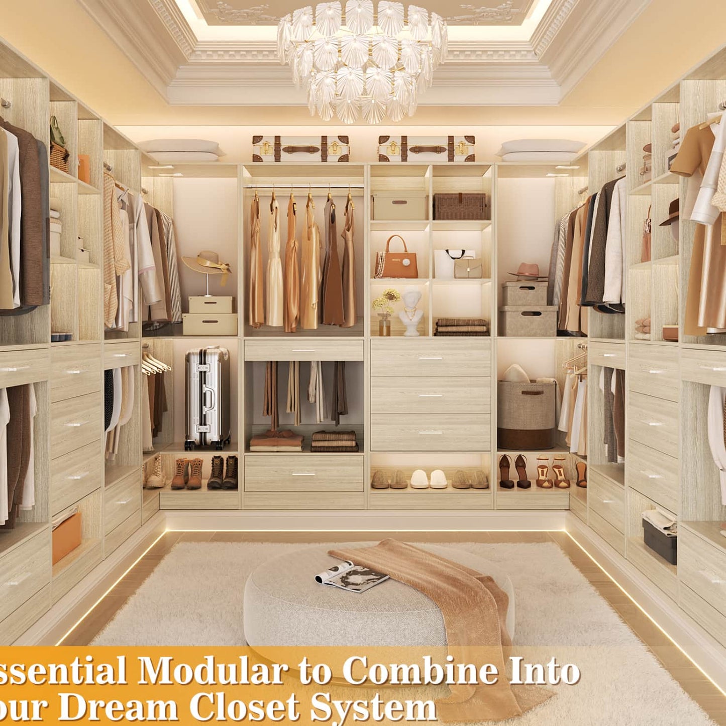 Corner Closet Oraganizer System with Drawers and Hanging Rods, Cube Storage Walk-in Closet System