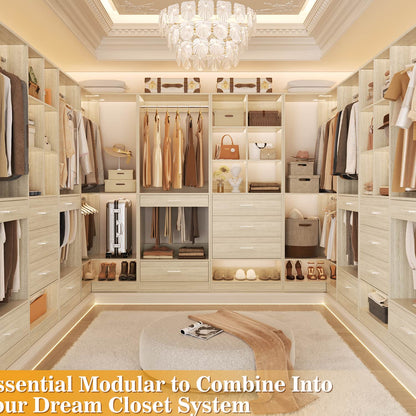 Corner Closet Oraganizer System with Drawers and Hanging Rods, Cube Storage Walk-in Closet System
