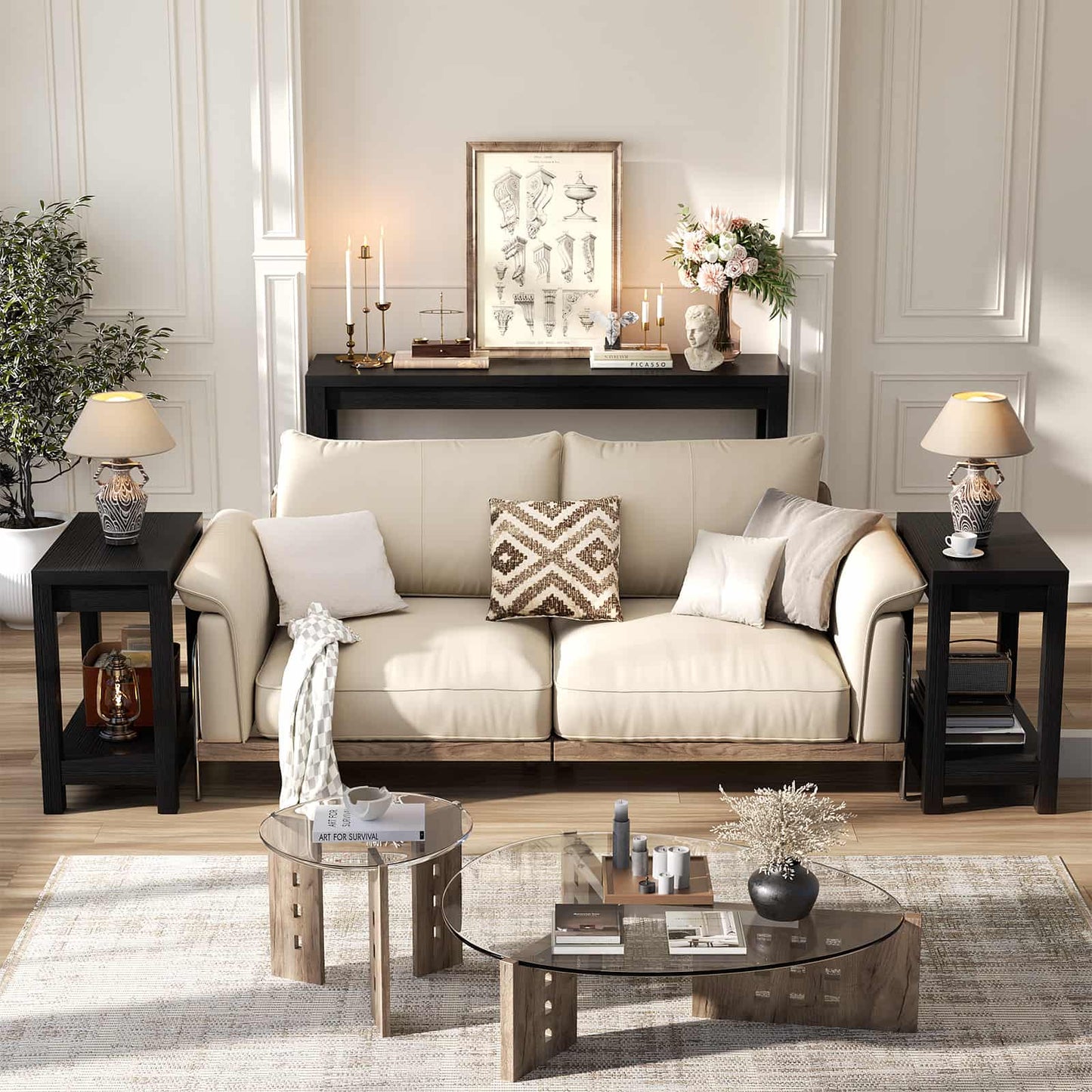 Farmhouse End Table, Narrow Side Table, Slim End Table with Storage Shelf, Small Console Table for Living Room, 24"