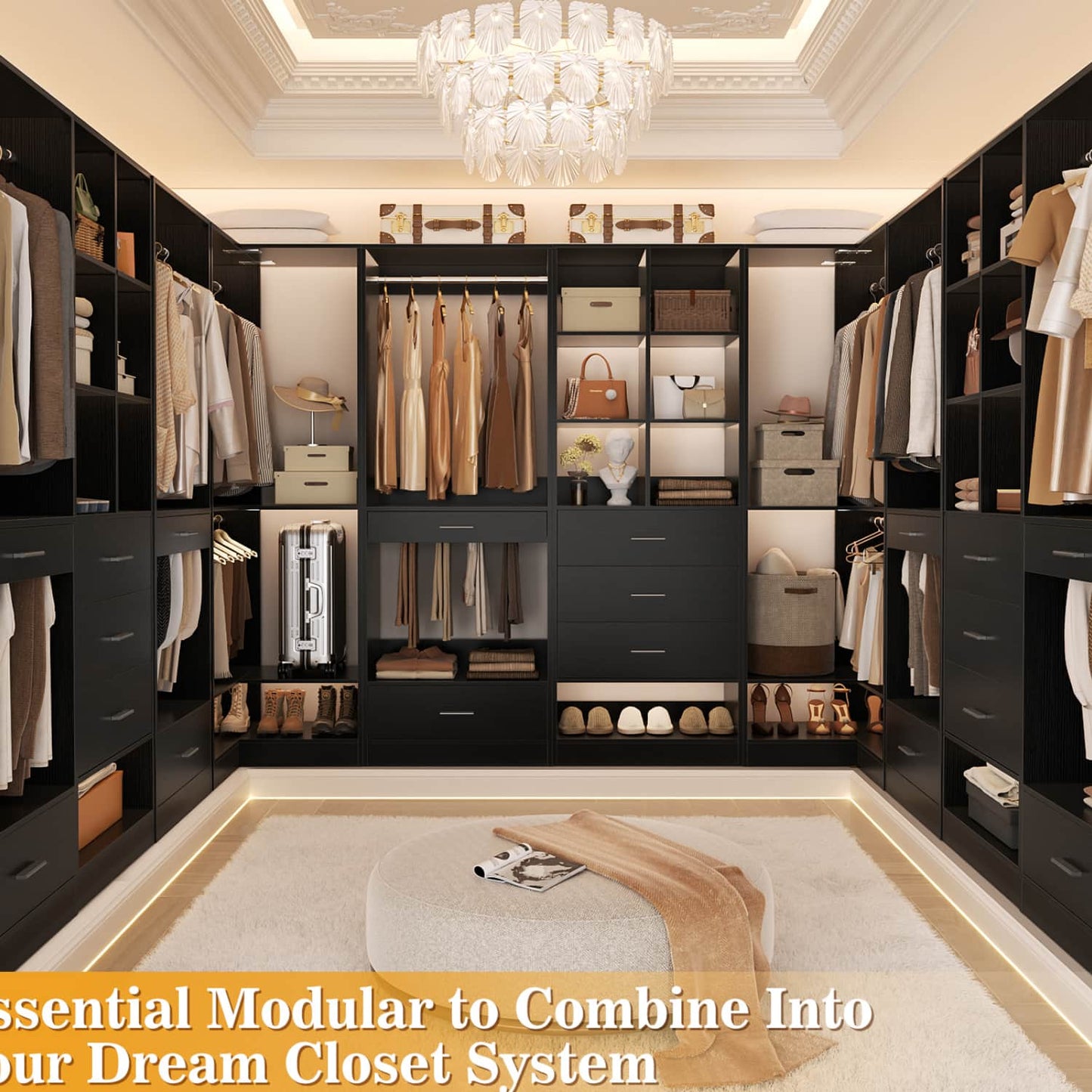 Corner Closet Oraganizer System with Drawers and Hanging Rods, Cube Storage Walk-in Closet System