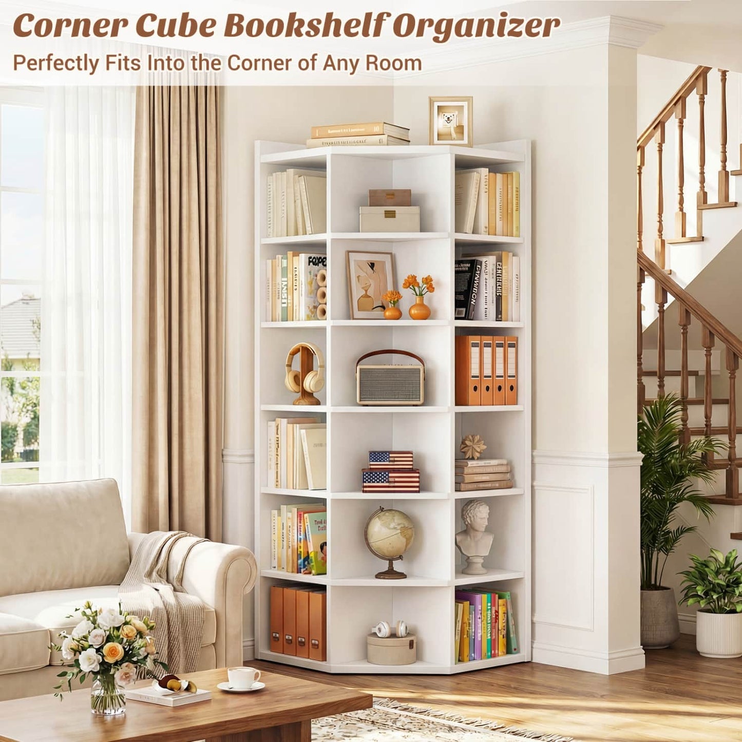 6-tier Modern Bookshelf, Storage Bookcase