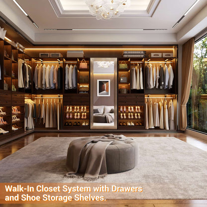 Closet System with Wooden Drawers and Two Hanging Rods