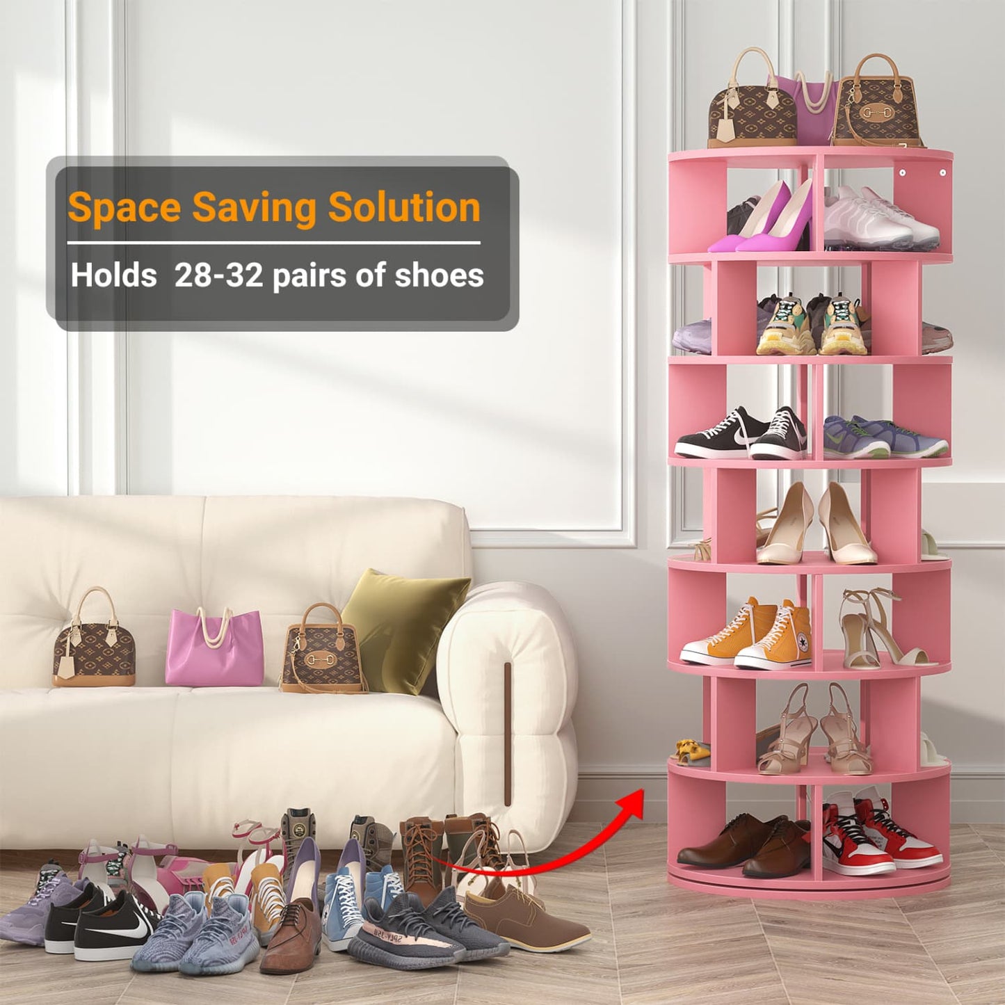 7-Tier Shoe Rack, 28-32 Pair Rotating Shoe Rack Tower