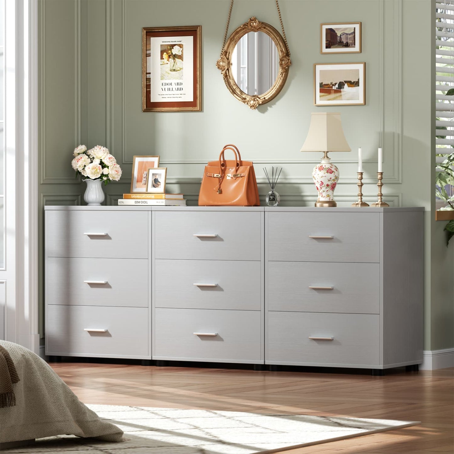 Set of 2 Wooden 6-Drawers Dressers with Storage, Closet Storage Cabinet and Nightstand