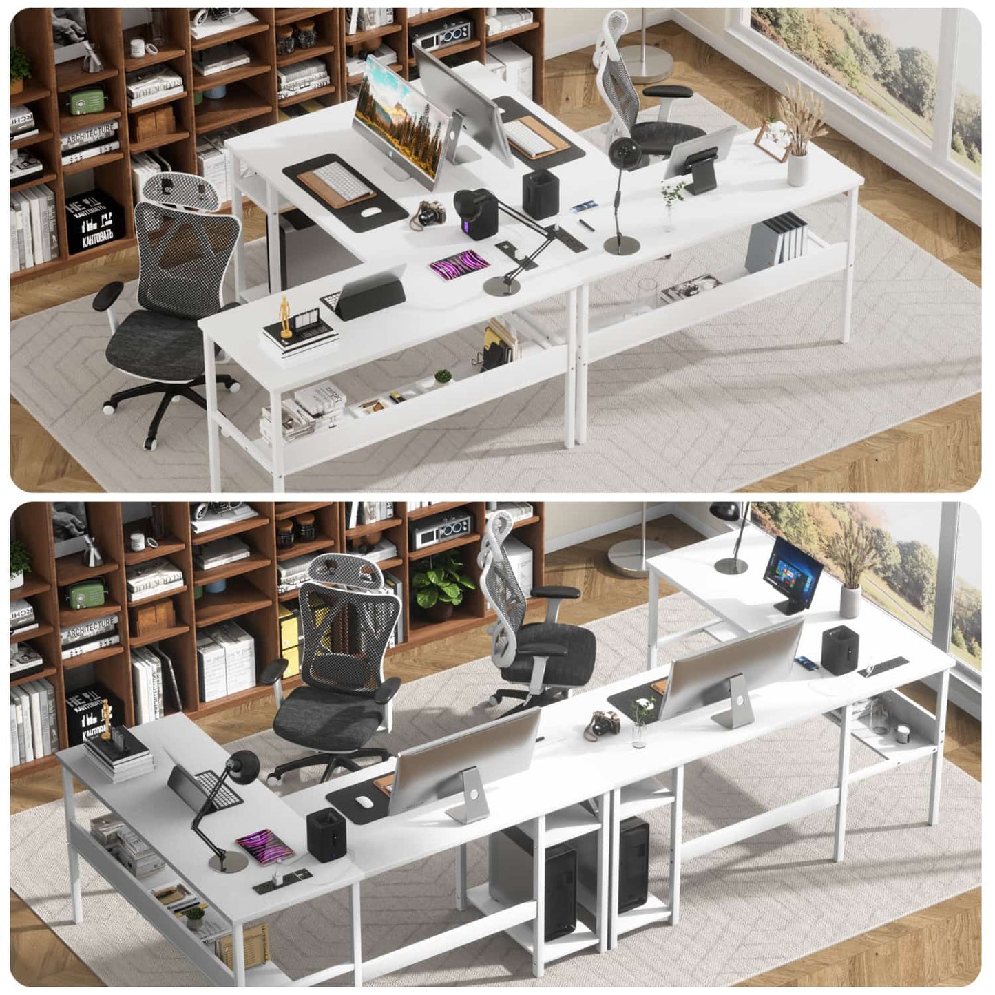 L Shaped Desk with Storage, Power Outlet, USB Ports, Reversible Computer Desk