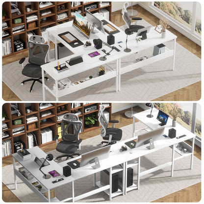 L Shaped Desk with Storage, Power Outlet, USB Ports, Reversible Computer Desk