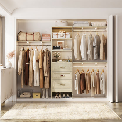 Closet Organizer System with Hanging Rods and Shelves, Wardrobe System with Drawers