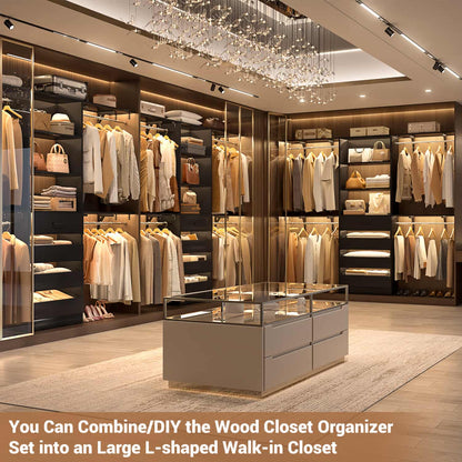 8FT Closet Organizer System with 4 Wooden Drawers & Hanging Rods