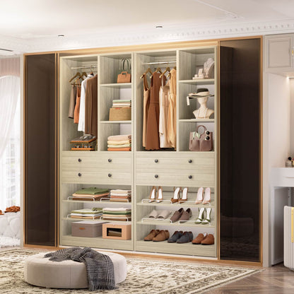 Closet Storage System with Adjustable Shoes Shelves, Closet Organizer with Drawer