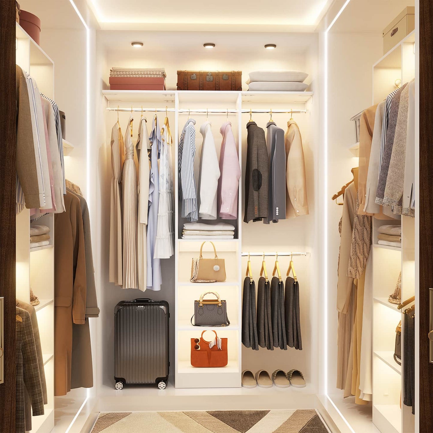 47'' W Closet System with Hanging Rods and Shelves, Closet Organizer for Bedroom
