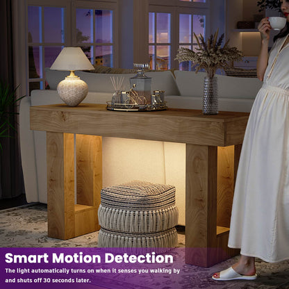 47inch Console Table with Power Outlets, Wood Narrow Entryway Table