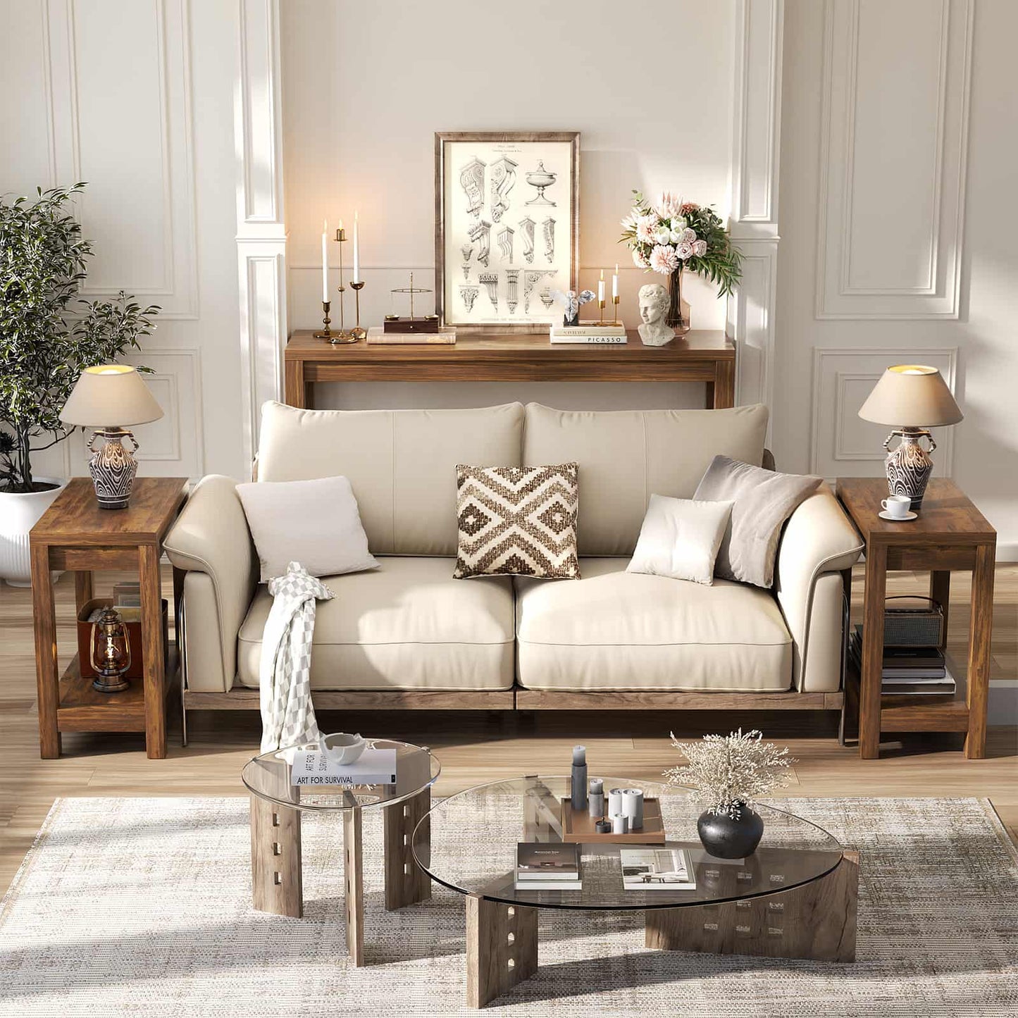 Farmhouse End Table, Narrow Side Table, Slim End Table with Storage Shelf, Small Console Table for Living Room, 24"