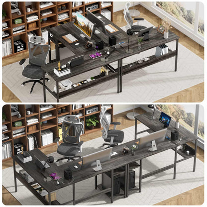 L Shaped Desk with Storage, Power Outlet, USB Ports, Reversible Computer Desk