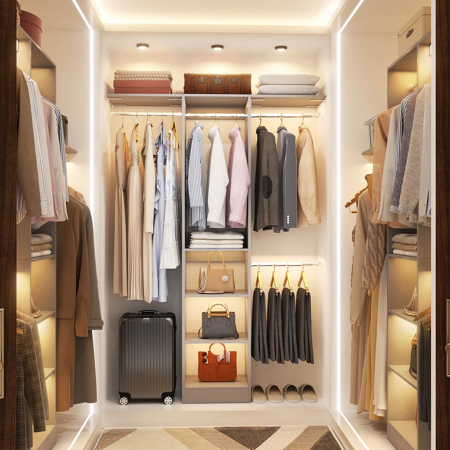 47'' W Closet System with Hanging Rods and Shelves, Closet Organizer for Bedroom