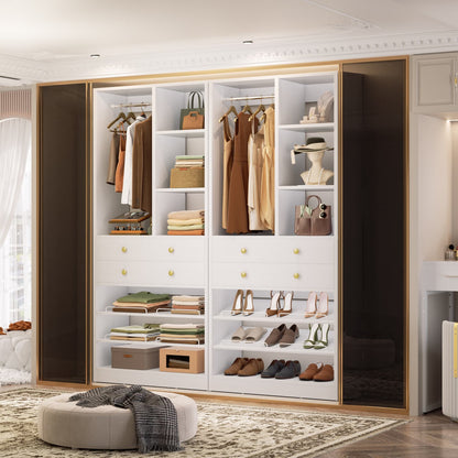 Closet Storage System with Adjustable Shoes Shelves, Closet Organizer with Drawer