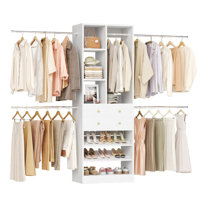 Wooden Closet System with Shoes Shelf and Drawer, Closet Organizer Storage with Drawer