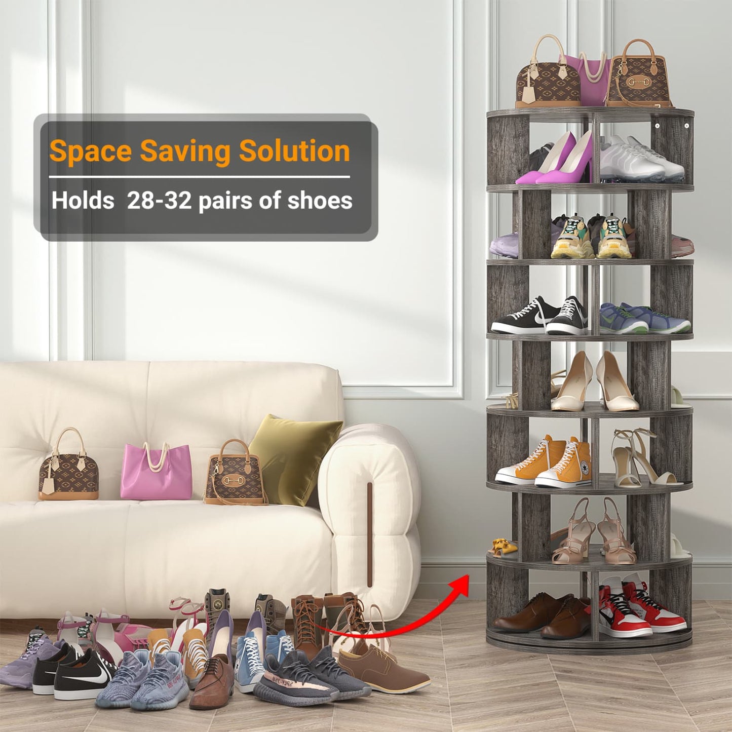 7-Tier Shoe Rack, 28-32 Pair Rotating Shoe Rack Tower