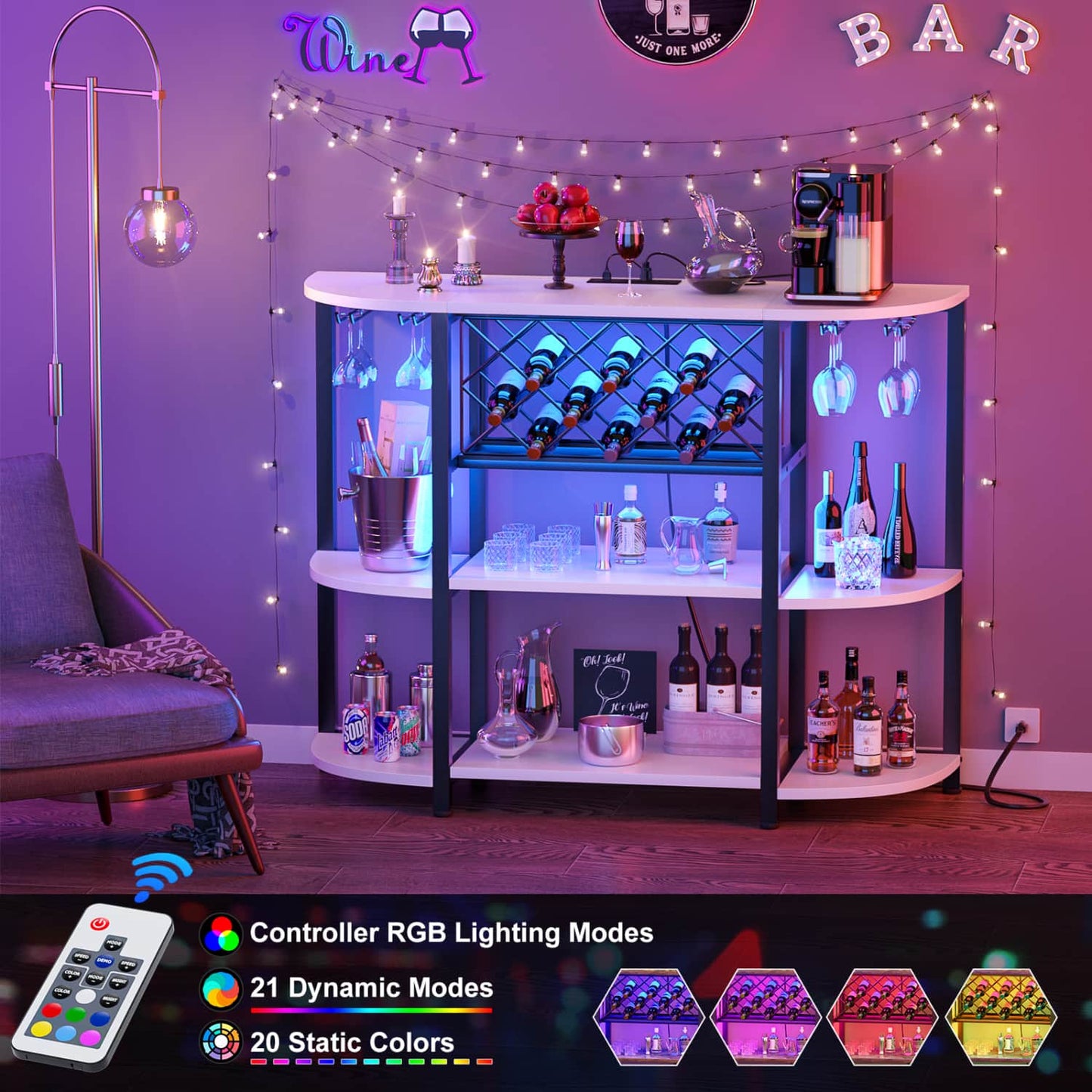 47.24" Storage Wine Cabinet with Lights and Outlets
