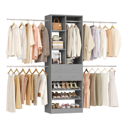 Wooden Closet System with Shoes Shelf and Drawer, Closet Organizer Storage with Drawer