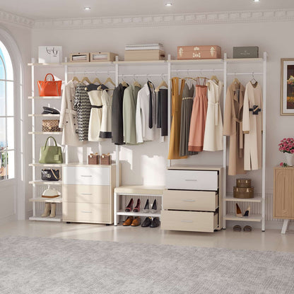Freestanding Closet Organizer with 6 Drawers, Walk-In Closet Systen with 4 Clothing Rack