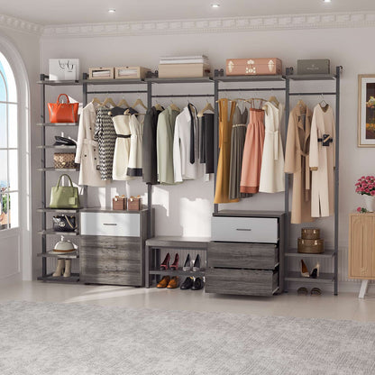 Freestanding Closet Organizer with 6 Drawers, Walk-In Closet Systen with 4 Clothing Rack
