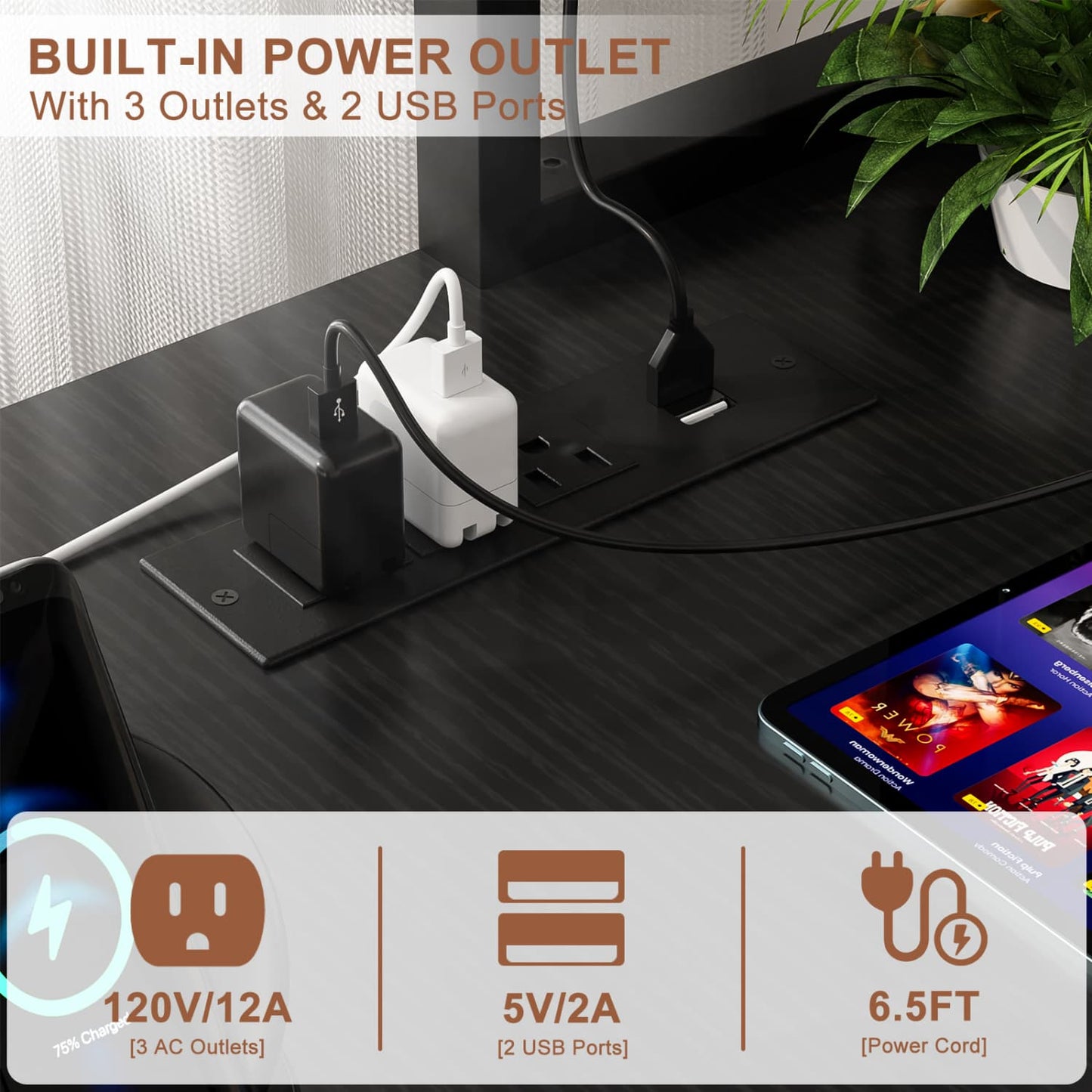 L-Shaped Computer Desk with Monitor and Hutch, Gaming Desk with Charging Station