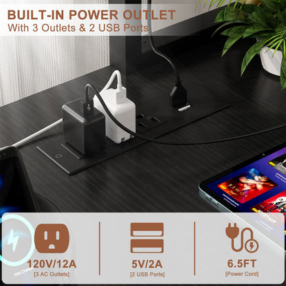 L-Shaped Computer Desk with Monitor and Hutch, Gaming Desk with Charging Station