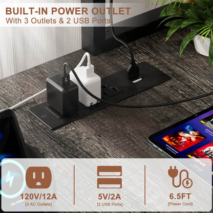 L-Shaped Computer Desk with Monitor and Hutch, Gaming Desk with Charging Station