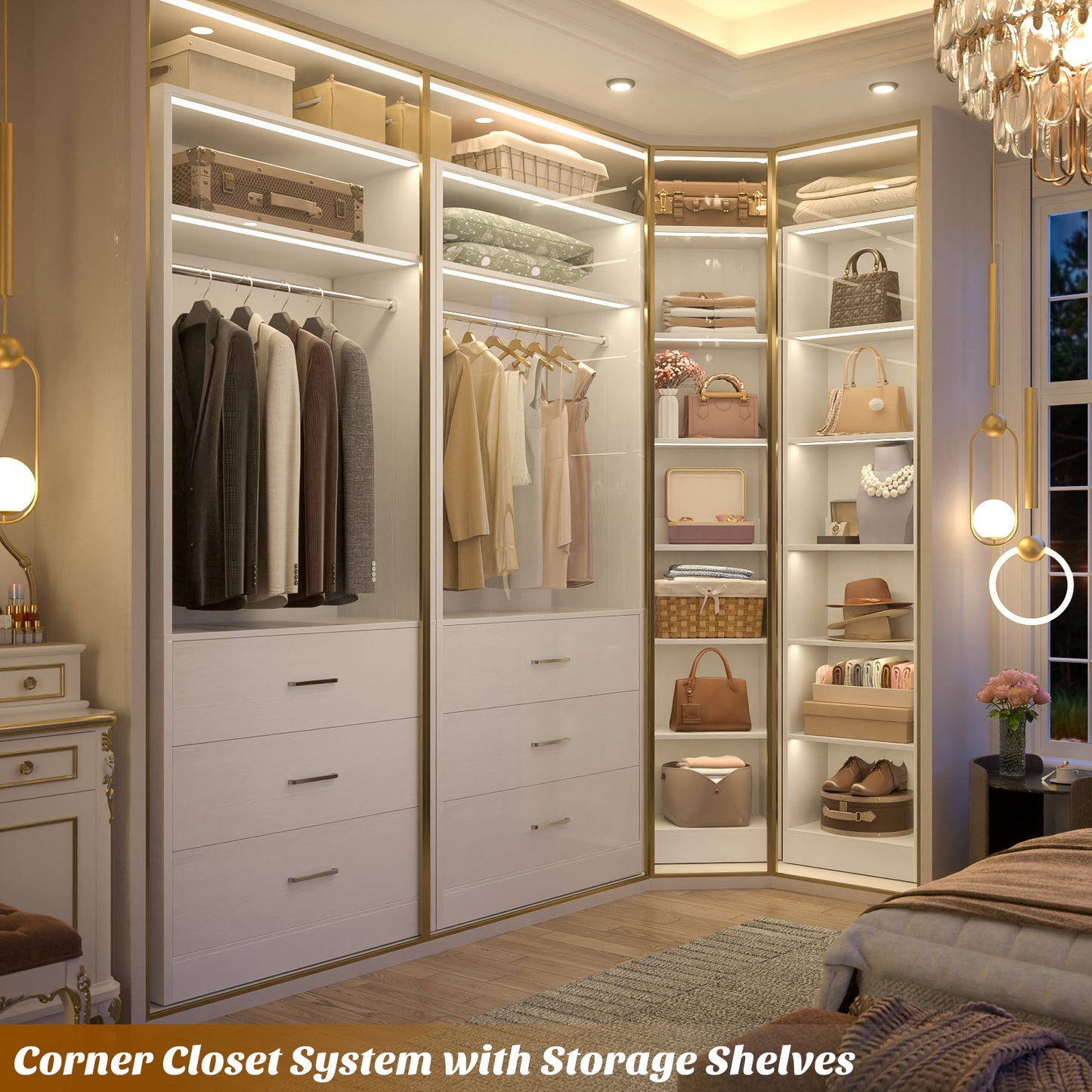 Closet System with 6 Drawers & 10 Shelves, Reversible Walk-in Closets, Load 1500+LBS
