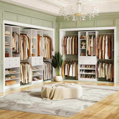 Wooden Closet System with Shoes Shelf and Drawer, Closet Organizer Storage with Drawer