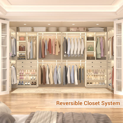 Closet System with Wooden Drawers and Two Hanging Rods