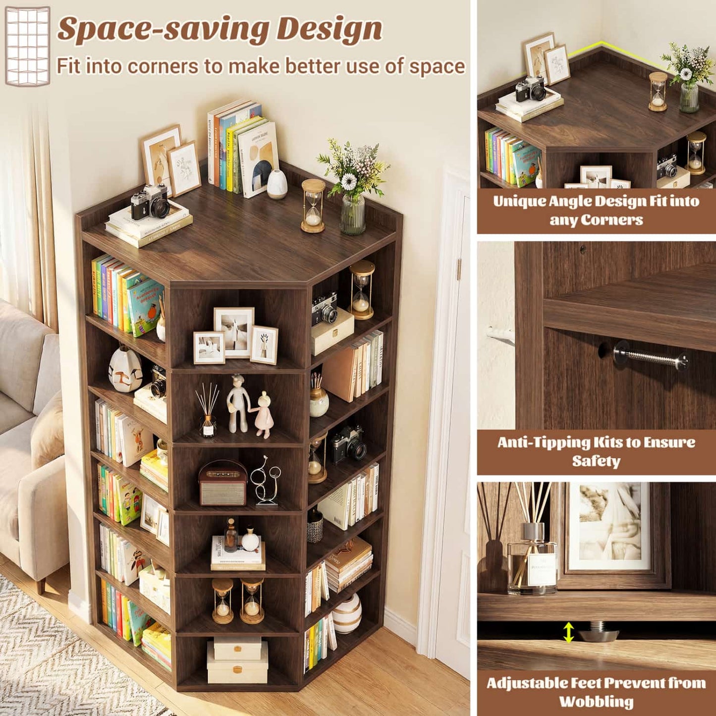 6-tier Modern Bookshelf, Storage Bookcase