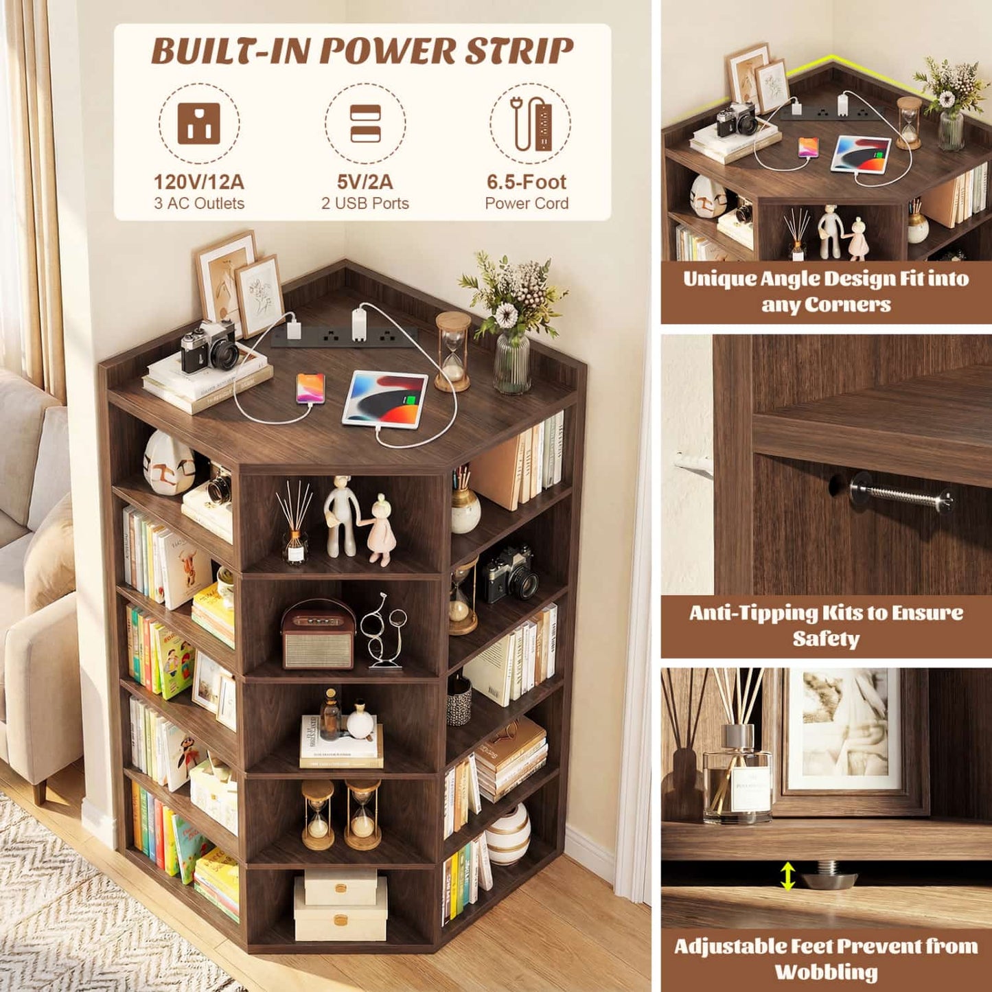 5-tier Modern Bookshelf, Storage Bookcase
