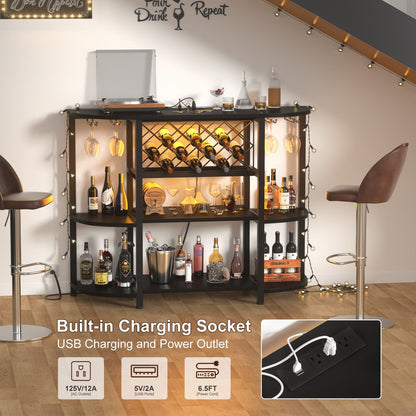 47.24" Storage Wine Cabinet with Lights and Outlets