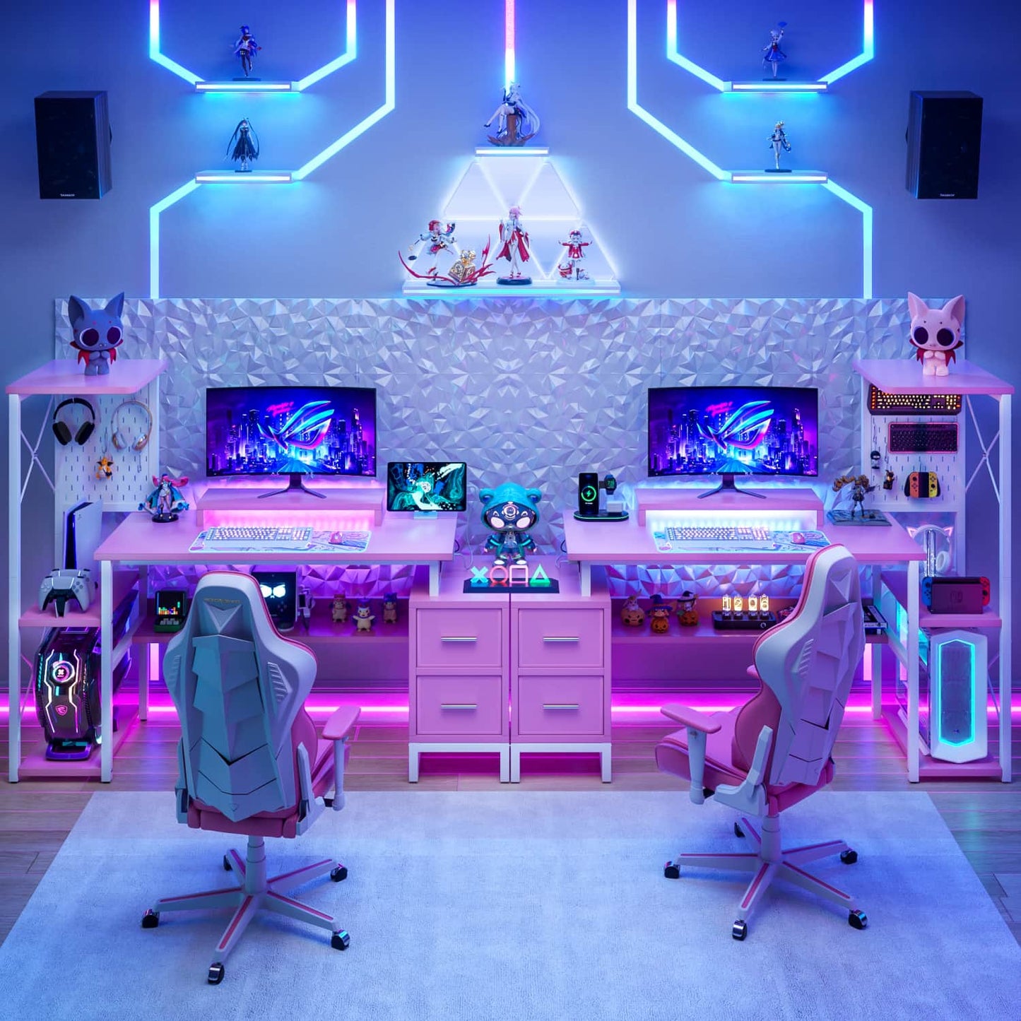 Computer Desk with Power Outlets and Fabric Drawers