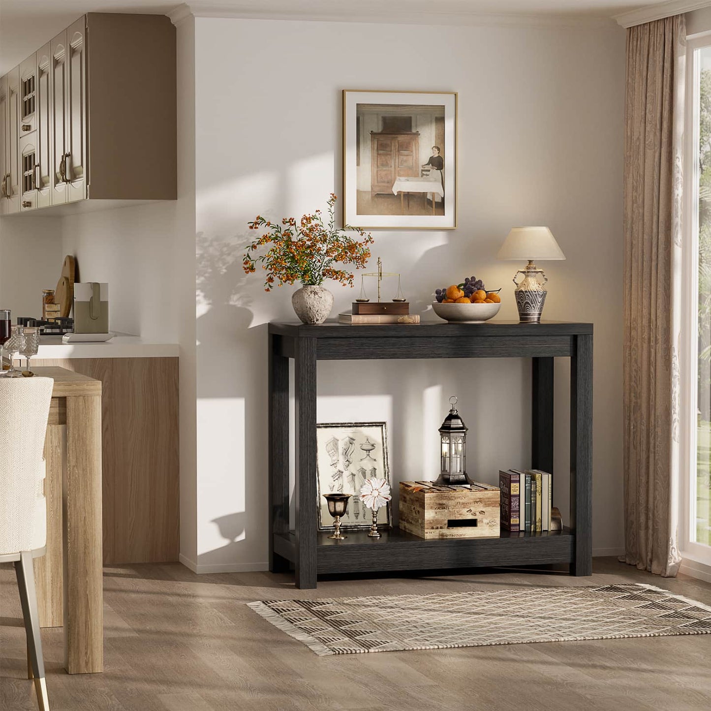 Farmhouse End Table, Narrow Side Table, Slim End Table with Storage Shelf, Small Console Table for Living Room, 24"