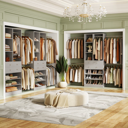 Wooden Closet System with Shoes Shelf and Drawer, Closet Organizer Storage with Drawer