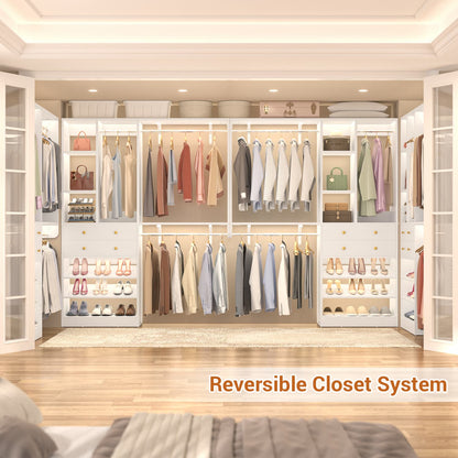Closet System with Wooden Drawers and Two Hanging Rods
