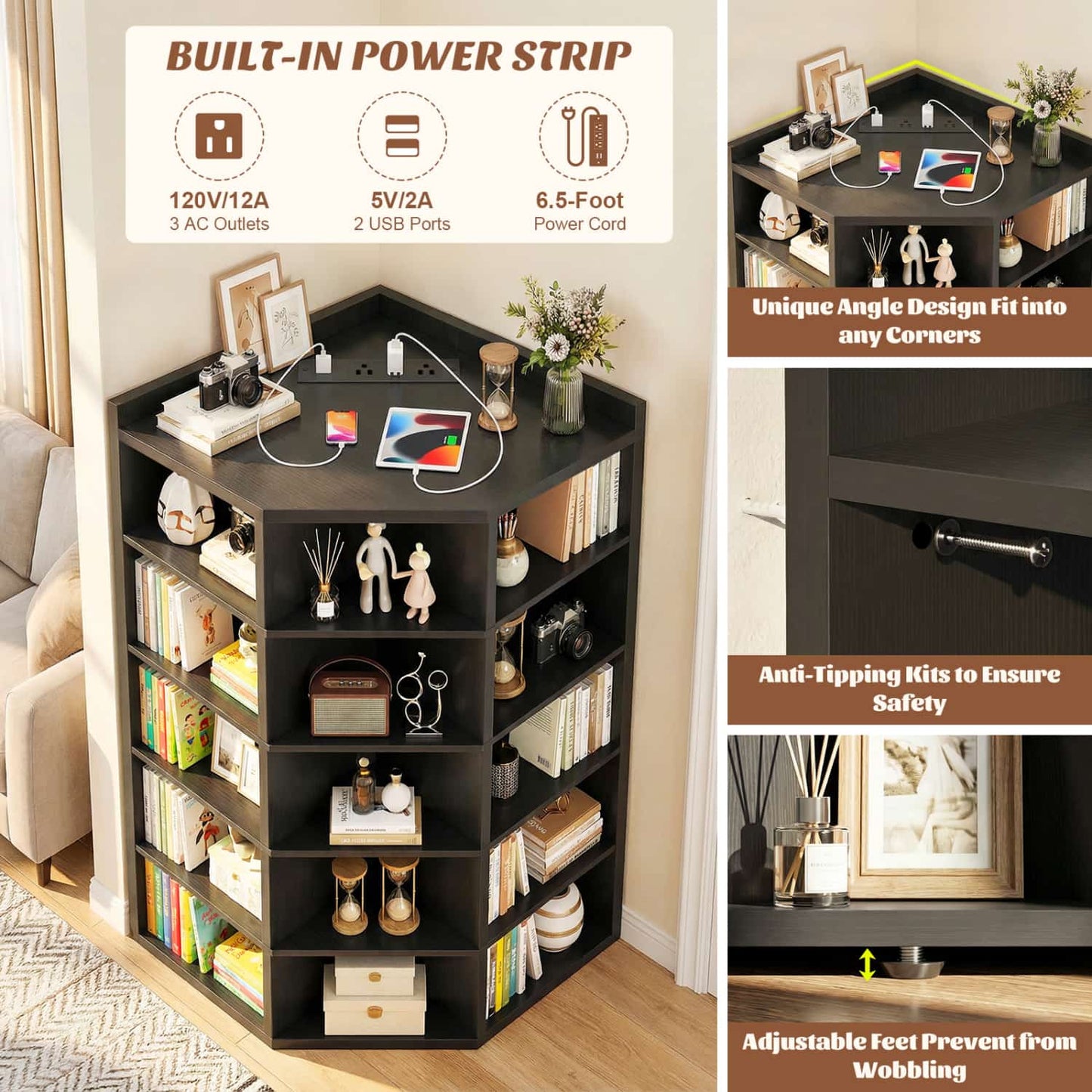 5-tier Modern Bookshelf, Storage Bookcase