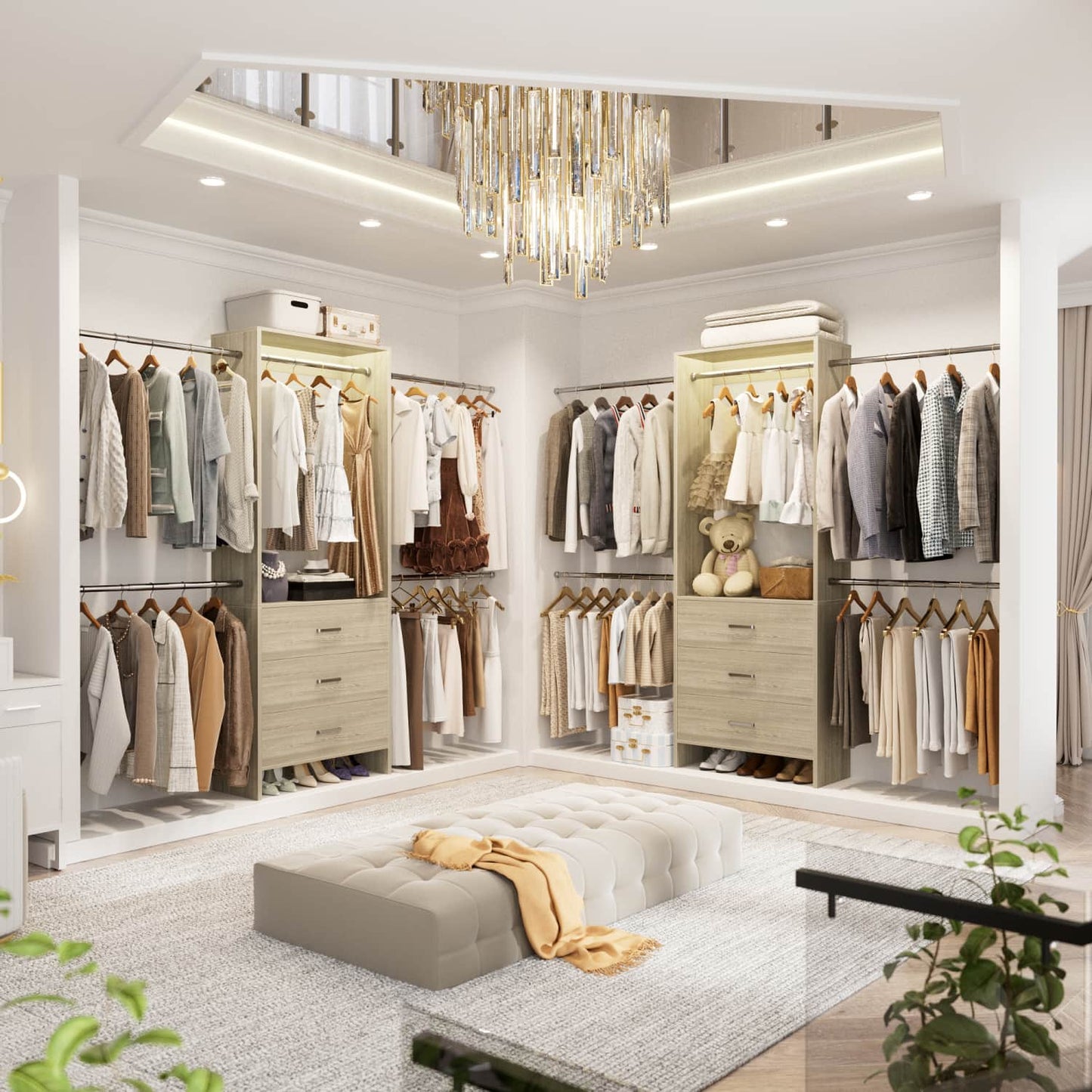 Closet System with 4 Hanging Rods