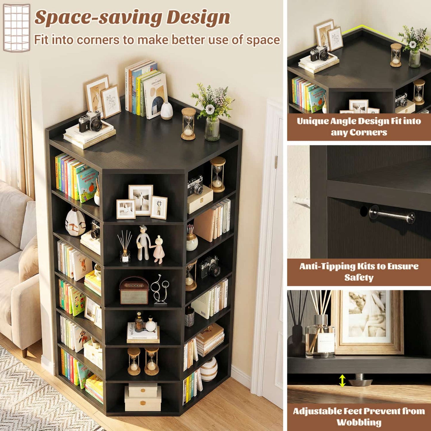 6-tier Modern Bookshelf, Storage Bookcase