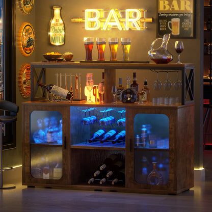 Wine Bar Cabinet with Glass Holders and and Doors, Buffet Wine cabinet with Power Outlet