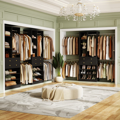 Wooden Closet System with Shoes Shelf and Drawer, Closet Organizer Storage with Drawer