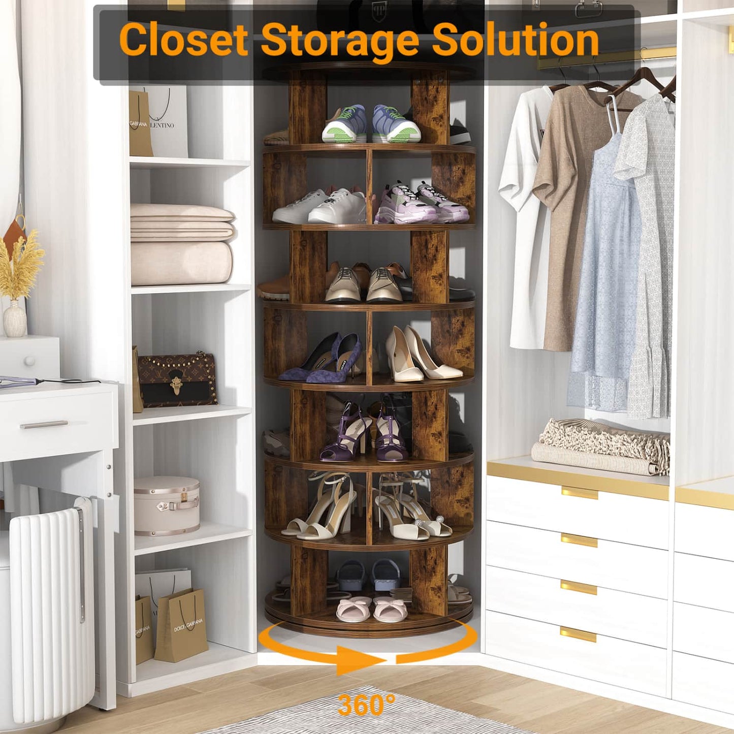 7-Tier Shoe Rack, 28-32 Pair Rotating Shoe Rack Tower