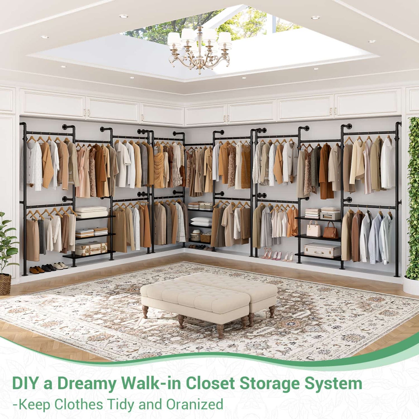 84"-128" Metal Pipe Clothing Rack Wall Mounted , Garment Rack